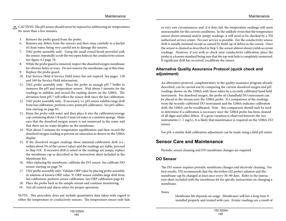 Sensor care and maintenance, Do sensor | YSI 5200A User Manual | Page 93 / 128