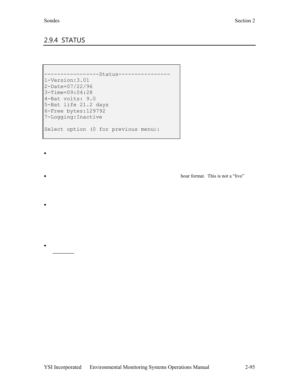 4 status | YSI 600LS - User Manual User Manual | Page 101 / 379