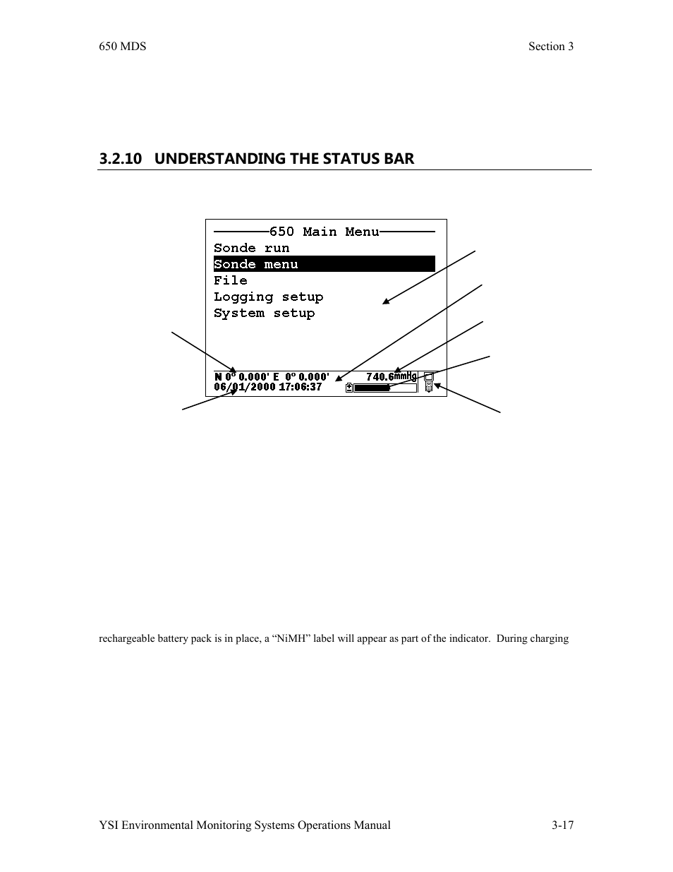 10 understanding the status bar | YSI 600LS - User Manual User Manual | Page 147 / 379