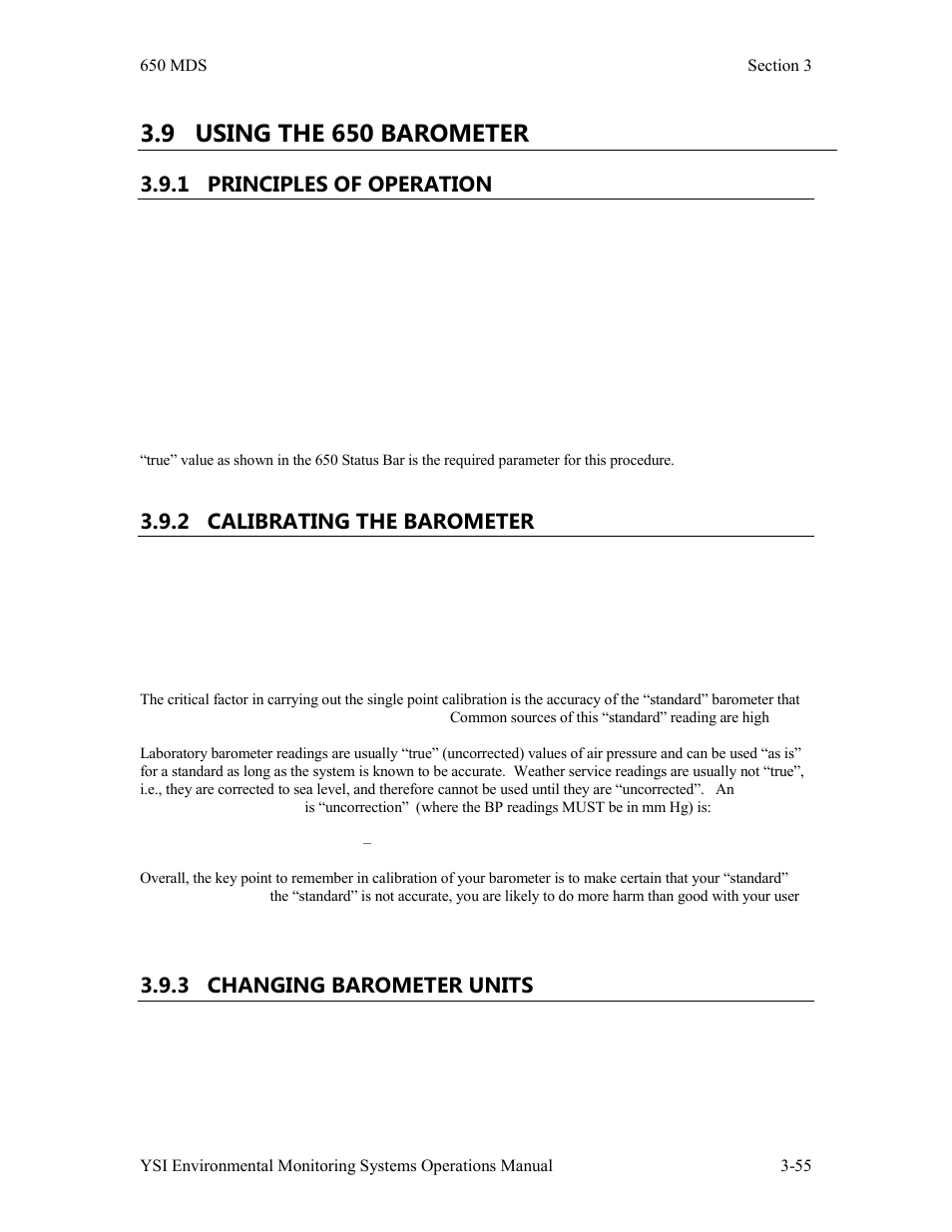 9 using the 650 barometer | YSI 600LS - User Manual User Manual | Page 185 / 379