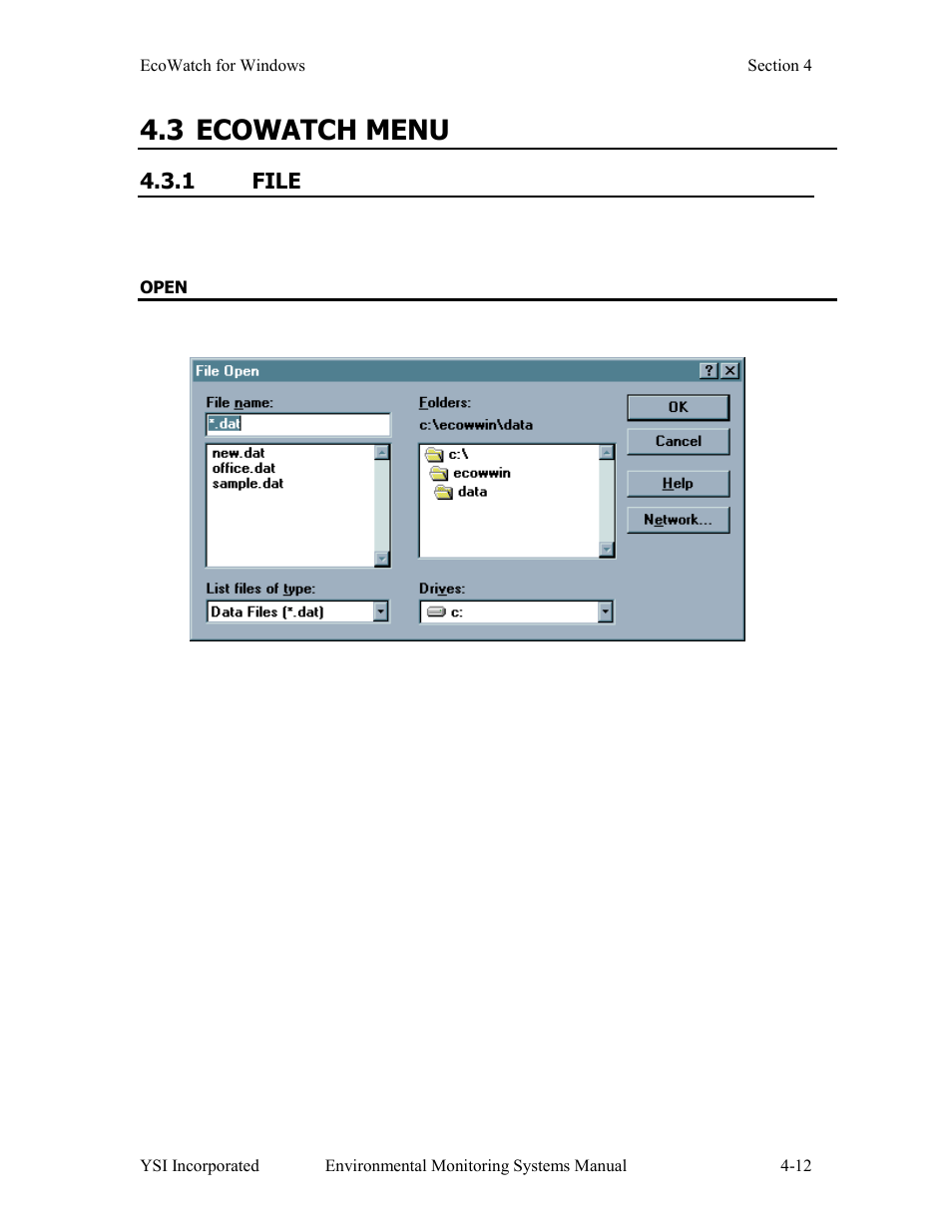 3 ecowatch menu, 1 file | YSI 600LS - User Manual User Manual | Page 208 / 379