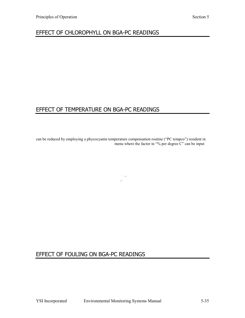 Effect of chlorophyll on bga-pc readings, Effect of temperature on bga-pc readings, Effect of fouling on bga-pc readings | YSI 600LS - User Manual User Manual | Page 273 / 379