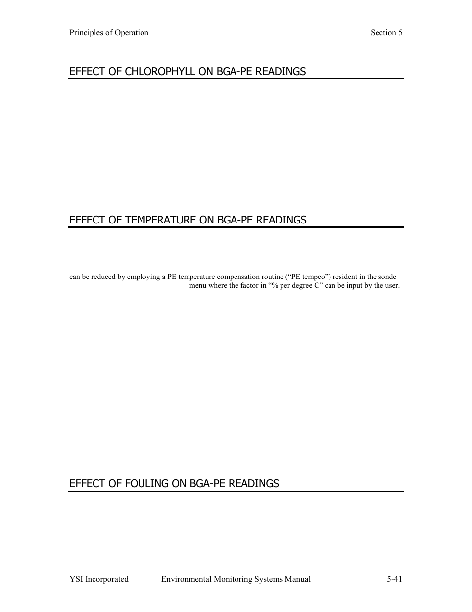 Effect of chlorophyll on bga-pe readings, Effect of temperature on bga-pe readings, Effect of fouling on bga-pe readings | YSI 600LS - User Manual User Manual | Page 279 / 379
