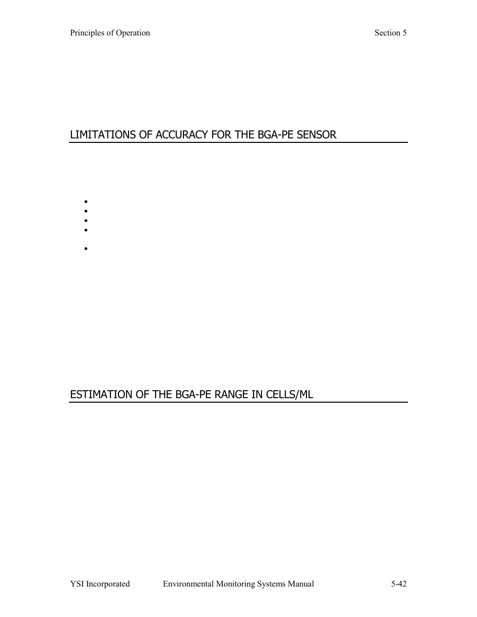 Limitations of accuracy for the bga-pe sensor, Estimation of the bga-pe range in cells/ml | YSI 600LS - User Manual User Manual | Page 280 / 379