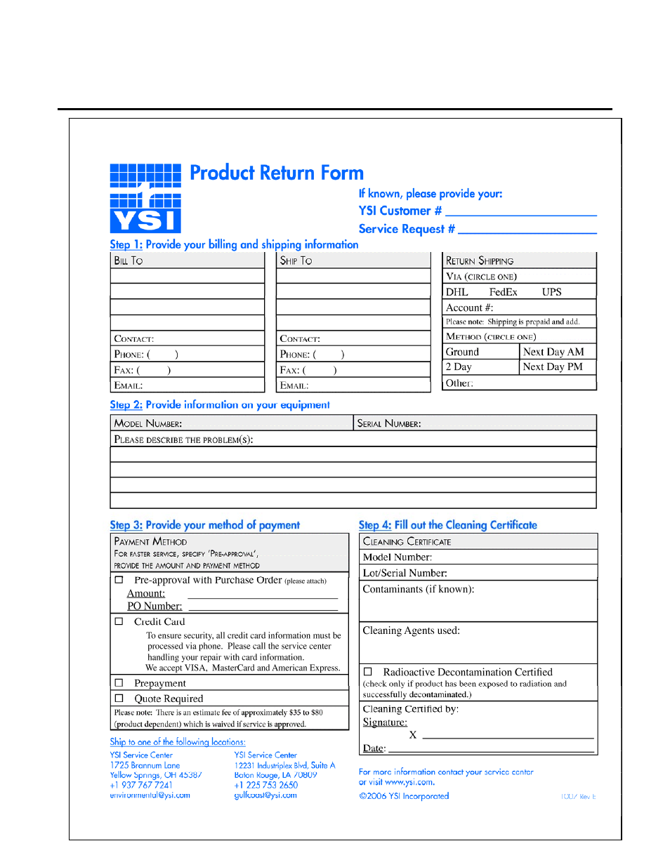 5 product return form | YSI 600LS - User Manual User Manual | Page 296 / 379