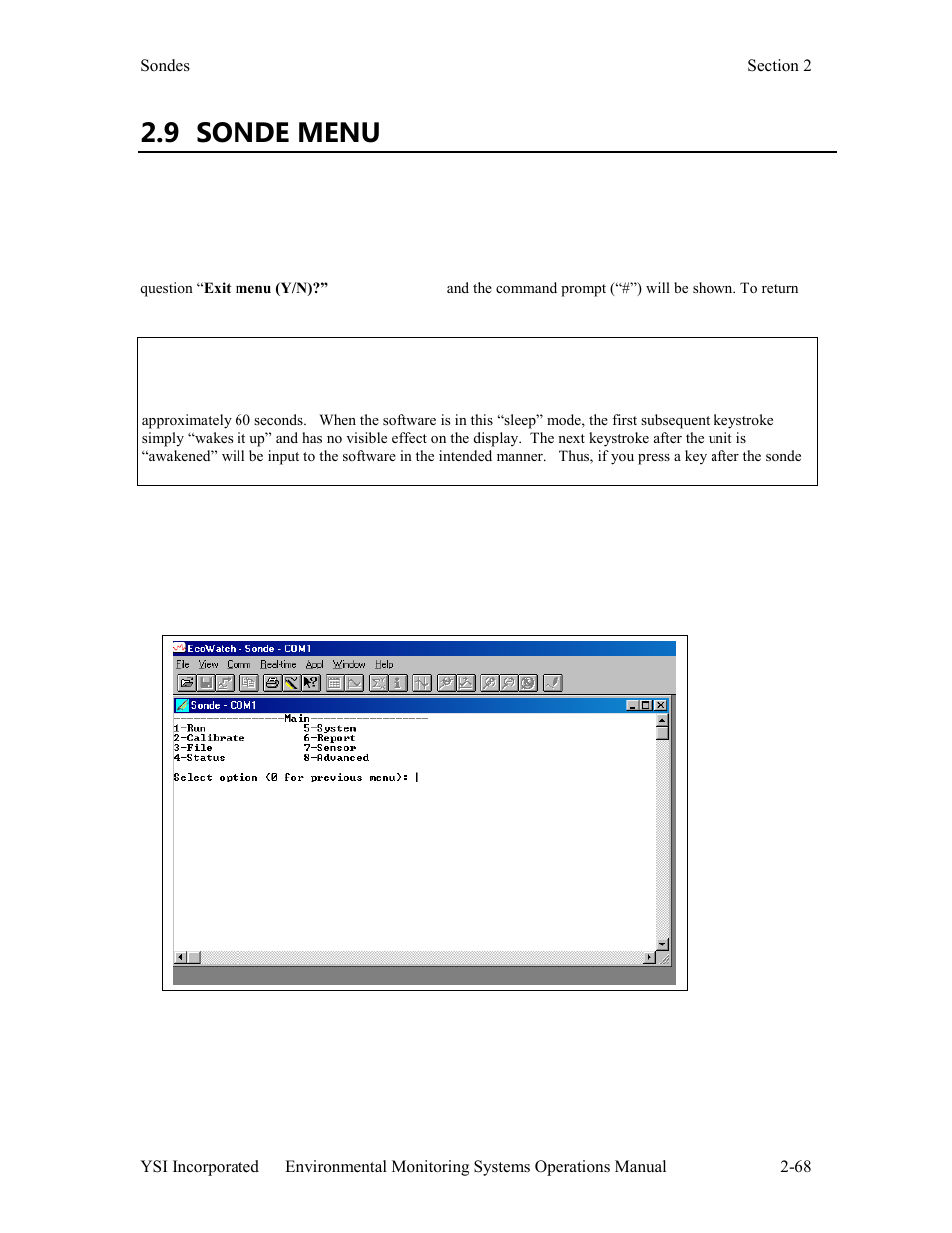 9 sonde menu | YSI 600LS - User Manual User Manual | Page 74 / 379