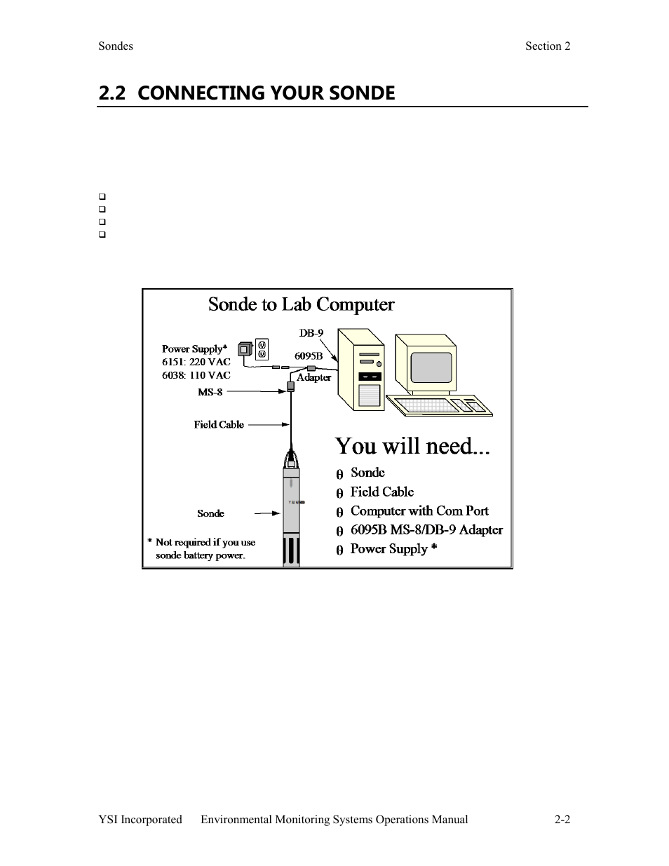 2 connecting your sonde | YSI 600LS - User Manual User Manual | Page 8 / 379