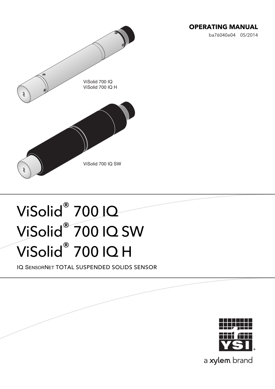 YSI IQ SensorNet ViSolid Sensor 700 IQ User Manual | 60 pages