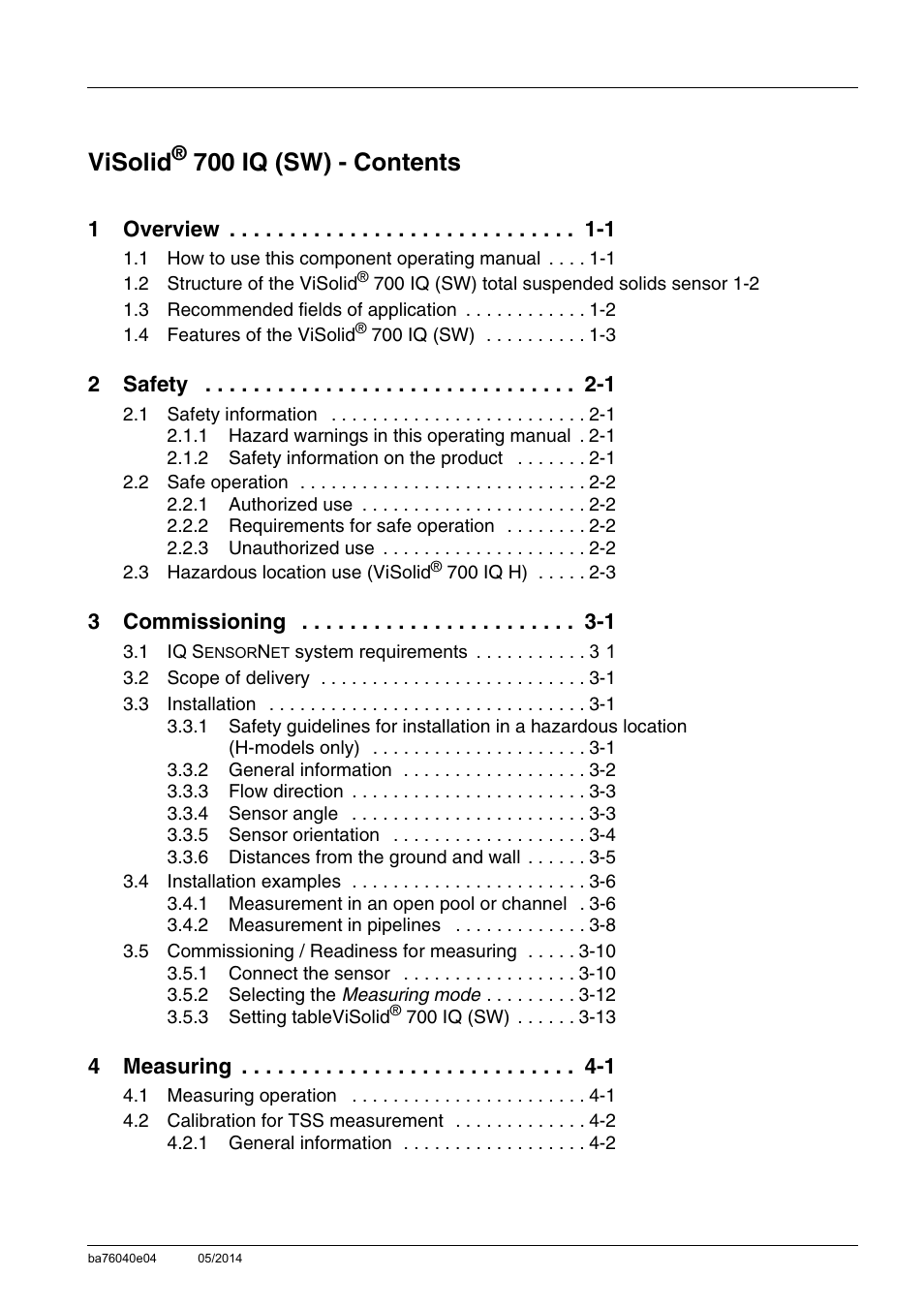 Visolid, 700 iq (sw) - contents | YSI IQ SensorNet ViSolid Sensor 700 IQ User Manual | Page 3 / 60