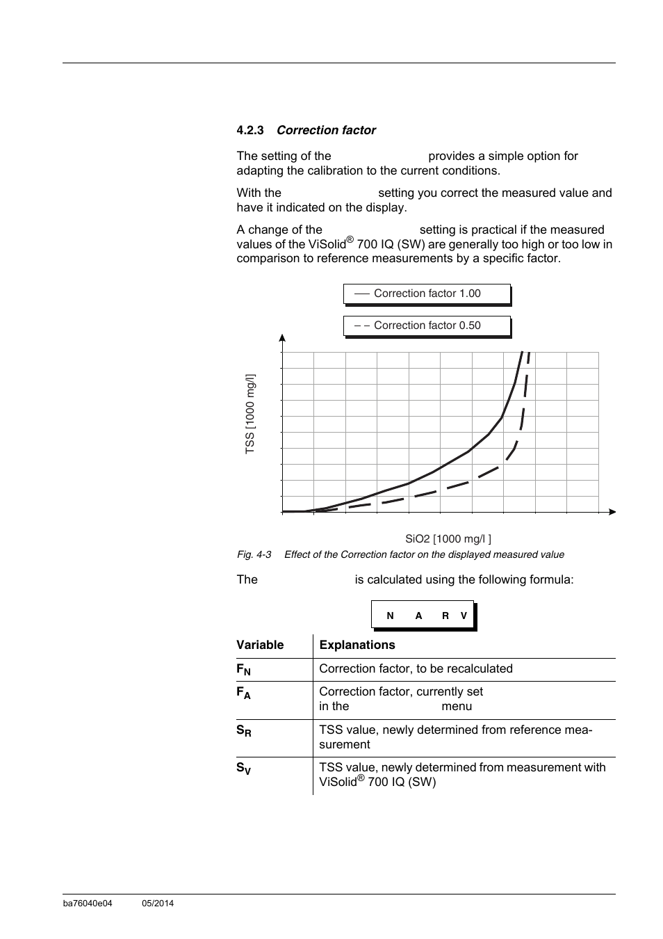 3 correction factor, Correction factor, See section 4.2.3) | YSI IQ SensorNet ViSolid Sensor 700 IQ User Manual | Page 33 / 60