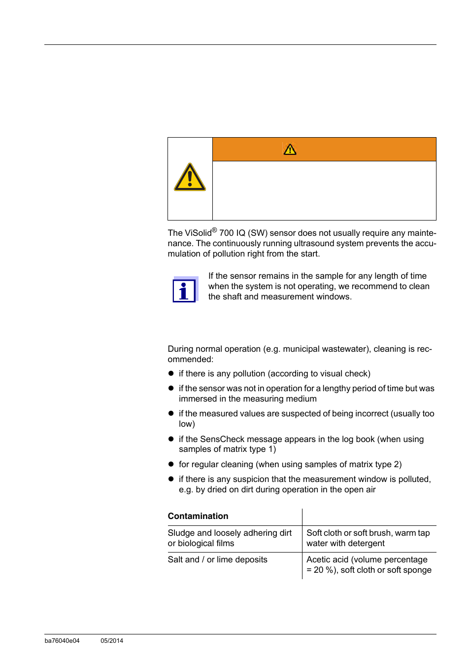 5 maintenance, cleaning, accessories, 1 general information, Maintenance, cleaning, accessories -1 | General information -1, Warning, 5maintenance, cleaning, accessories | YSI IQ SensorNet ViSolid Sensor 700 IQ User Manual | Page 39 / 60