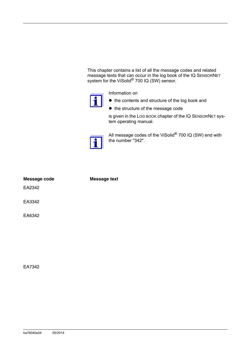 8 indexes, 1 explanation of the messages, 1 error messages | Indexes -1, Explanation of the messages -1 8.1.1, Error messages -1, 8indexes | YSI IQ SensorNet ViSolid Sensor 700 IQ User Manual | Page 51 / 60