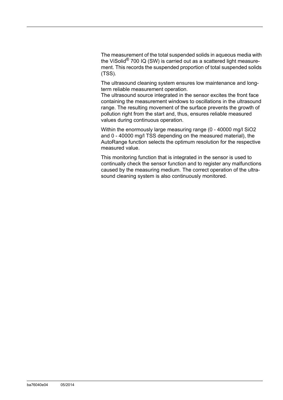 4 features of the visolid® 700 iq (sw), Features of the visolid | YSI IQ SensorNet ViSolid Sensor 700 IQ User Manual | Page 7 / 60