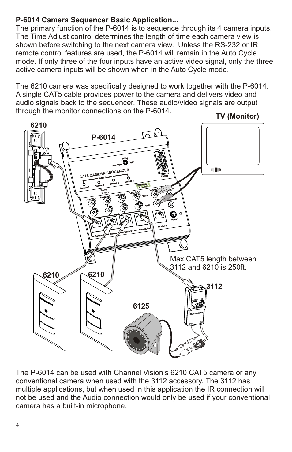 43 2 1 camera, U cat5 c amera seq en cer, Ac e c t5 amera seque nc r | Channel Vision PRO P-6014 User Manual | Page 4 / 12