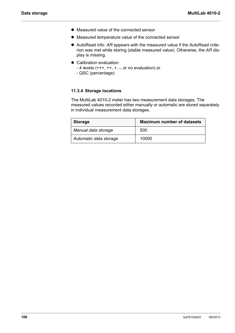 4 storage locations | YSI MultiLab 4010-2 User Manual | Page 106 / 138