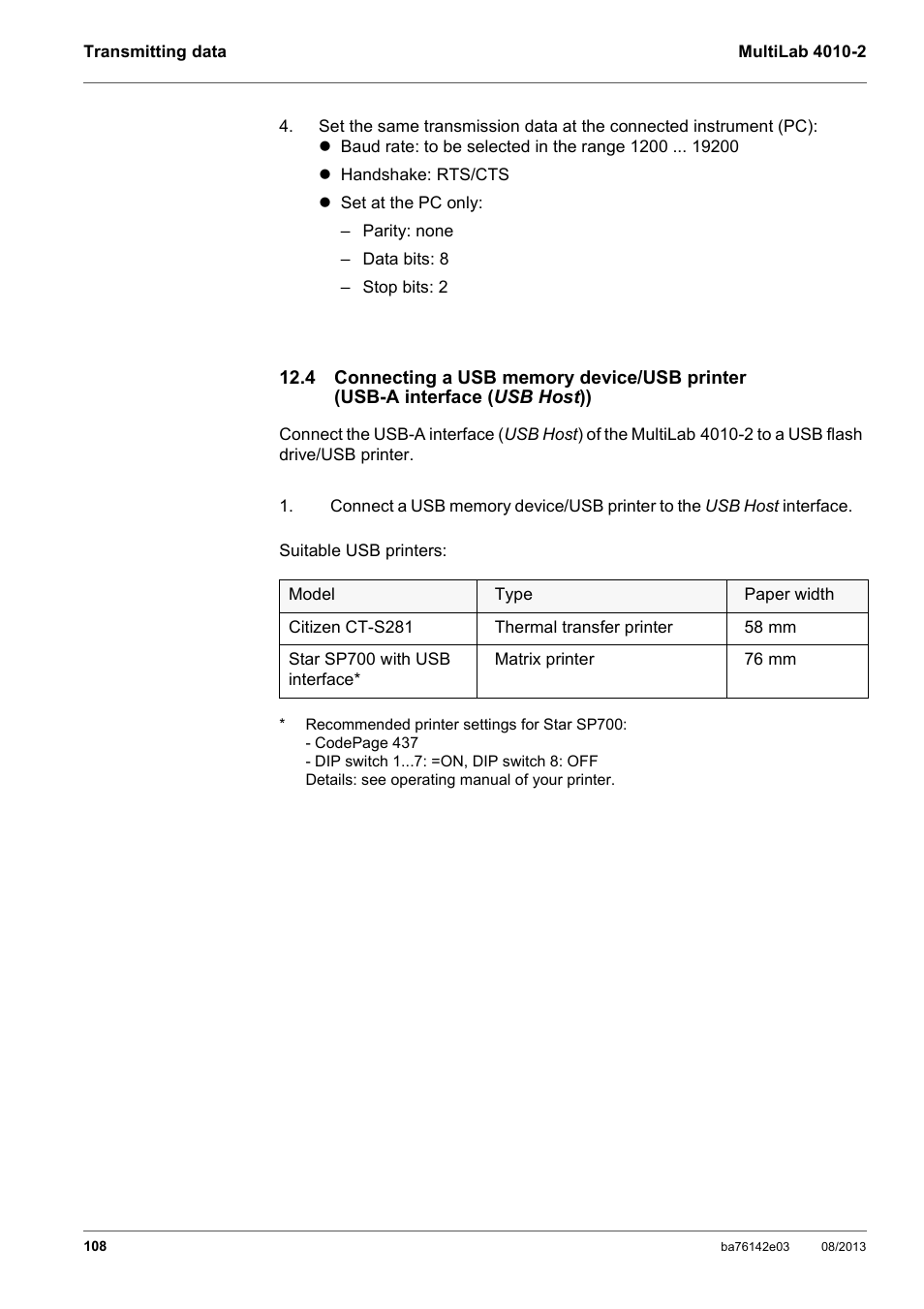 4 connecting a usb memory device/usb printer, Usb-a interface | YSI MultiLab 4010-2 User Manual | Page 108 / 138