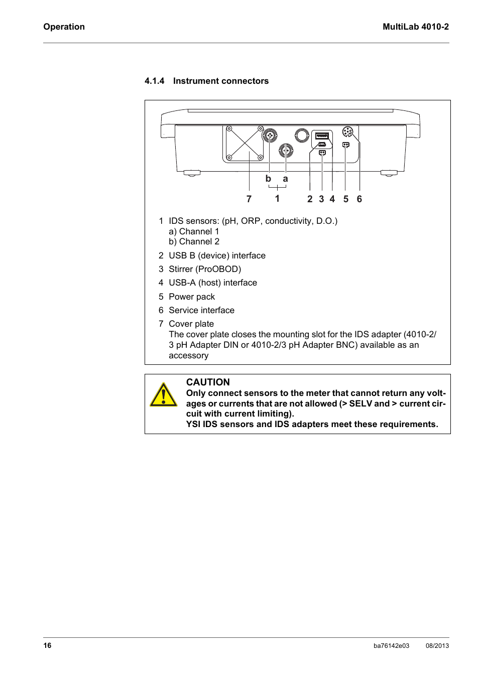 4 instrument connectors, Instrument connectors | YSI MultiLab 4010-2 User Manual | Page 16 / 138