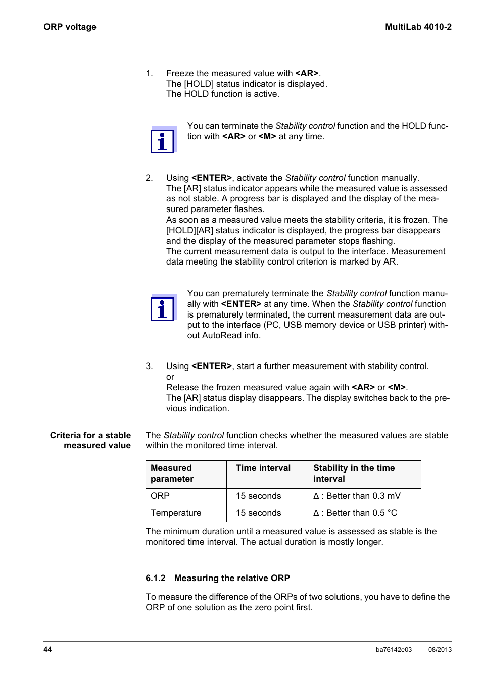 2 measuring the relative orp, Measuring the relative orp | YSI MultiLab 4010-2 User Manual | Page 44 / 138
