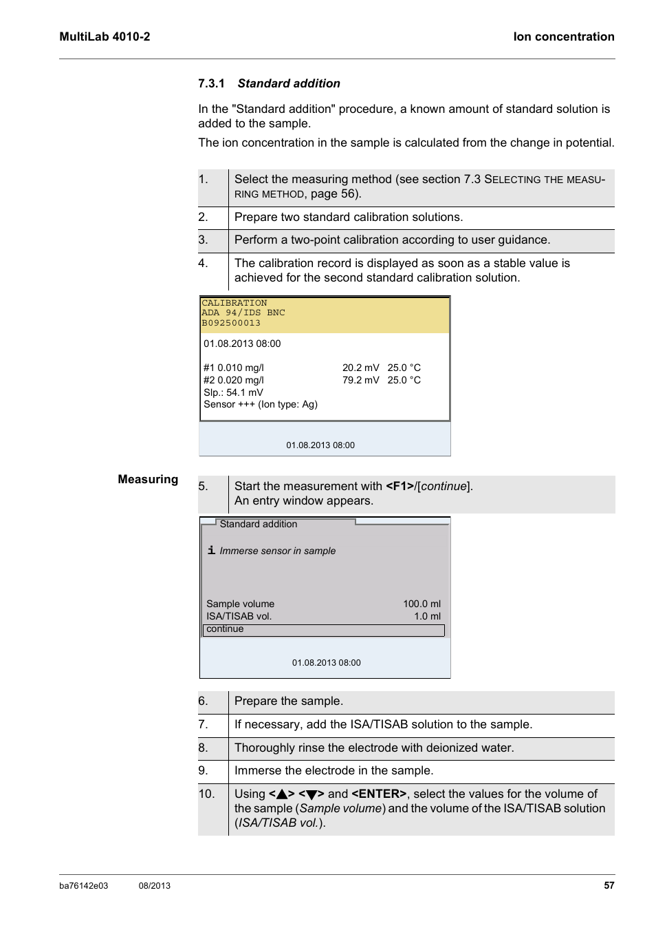 1 standard addition, Stand, Section 7.3.1 s | Tandard, Addition | YSI MultiLab 4010-2 User Manual | Page 57 / 138