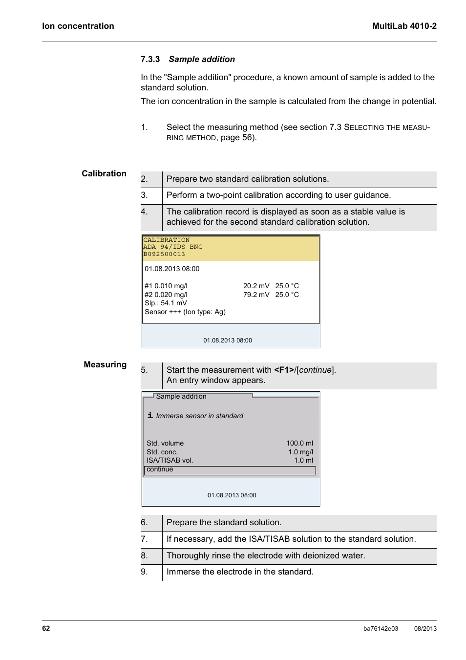 3 sample addition, Sample addi | YSI MultiLab 4010-2 User Manual | Page 62 / 138