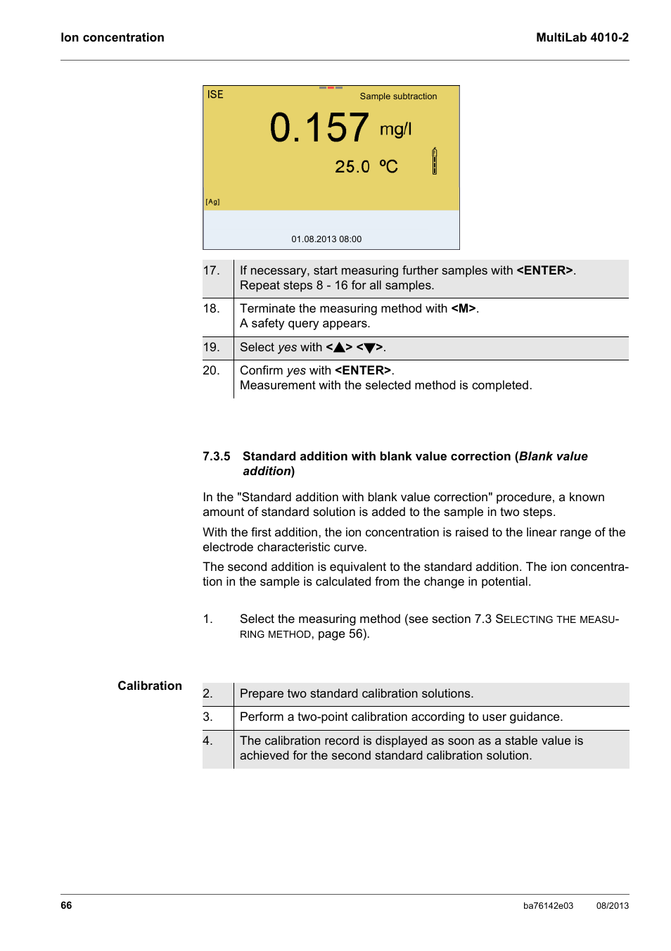 Standard addition with blank value correction ( bl, Section 7.3.5 s, Tandard | Addition, With, Blank, Value, Correction, Lank | YSI MultiLab 4010-2 User Manual | Page 66 / 138