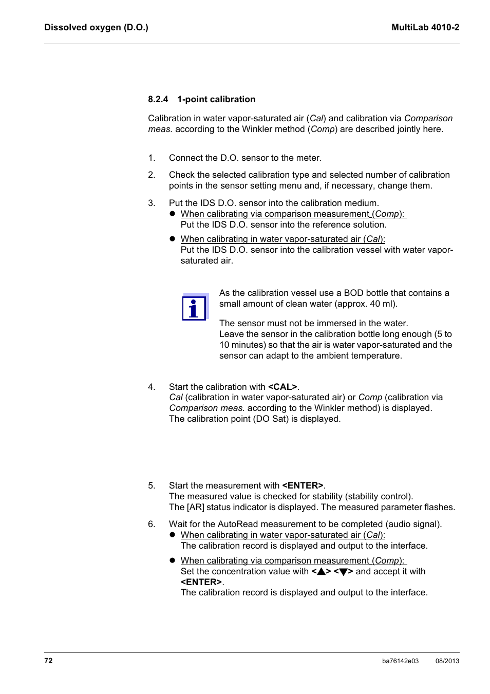 4 1-point calibration, Point calibration | YSI MultiLab 4010-2 User Manual | Page 72 / 138