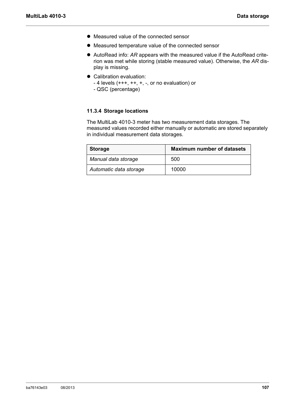4 storage locations | YSI MultiLab 4010-3 User Manual | Page 107 / 140