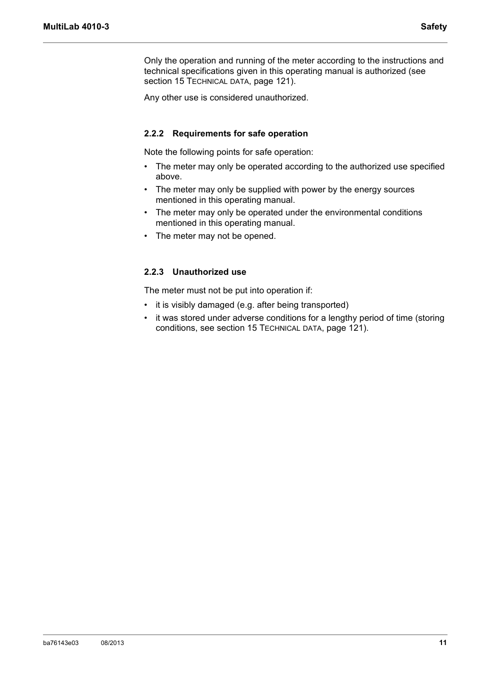 2 requirements for safe operation, 3 unauthorized use, Requirements for safe operation | Unauthorized use | YSI MultiLab 4010-3 User Manual | Page 11 / 140