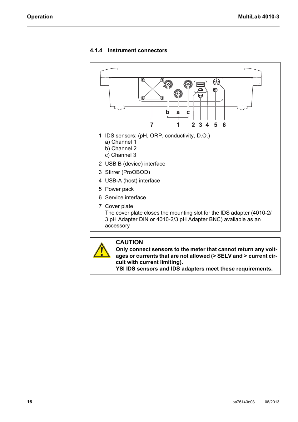 4 instrument connectors, Instrument connectors | YSI MultiLab 4010-3 User Manual | Page 16 / 140