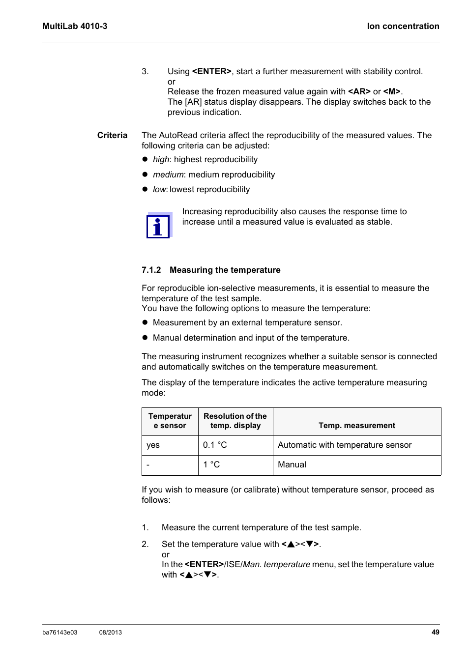 2 measuring the temperature, Measuring the temperature | YSI MultiLab 4010-3 User Manual | Page 49 / 140