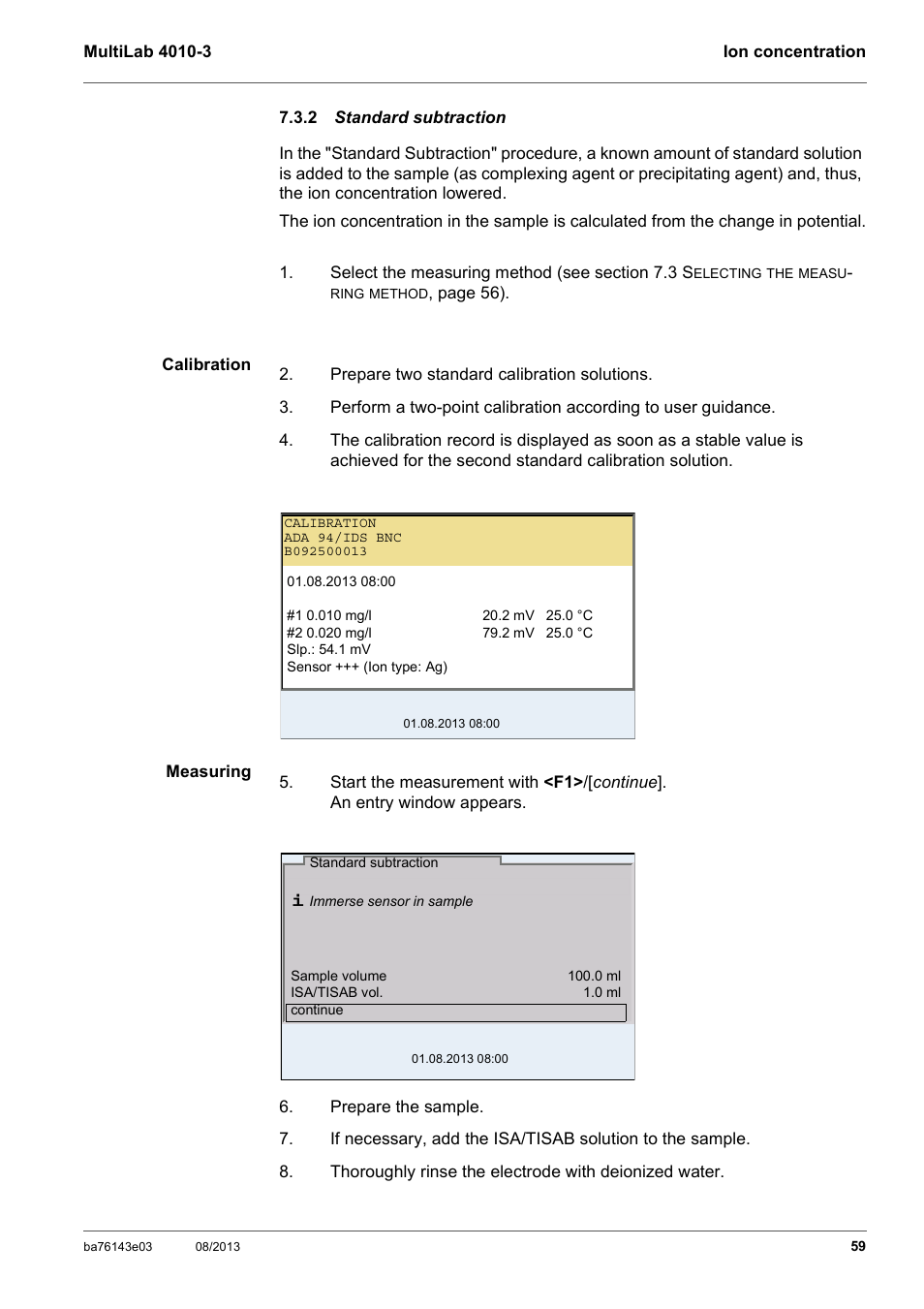 2 standard subtraction, Stand | YSI MultiLab 4010-3 User Manual | Page 59 / 140