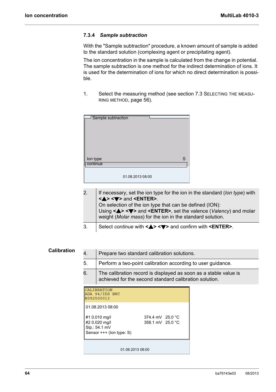 4 sample subtraction, Sample subt | YSI MultiLab 4010-3 User Manual | Page 64 / 140