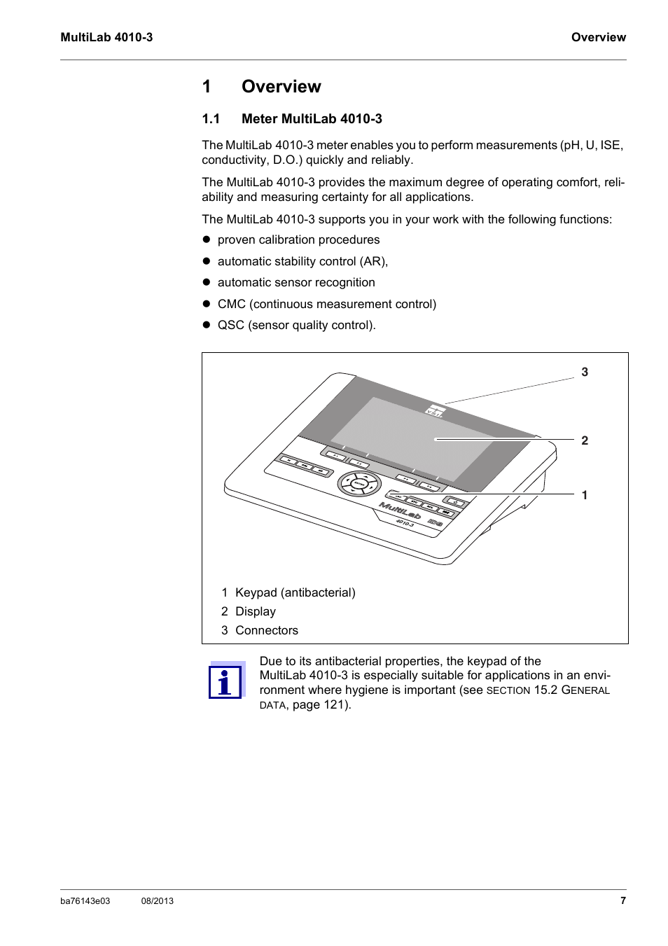 1 overview, 1 meter multilab 4010-3, Overview | Meter multilab 4010-3, 1overview | YSI MultiLab 4010-3 User Manual | Page 7 / 140