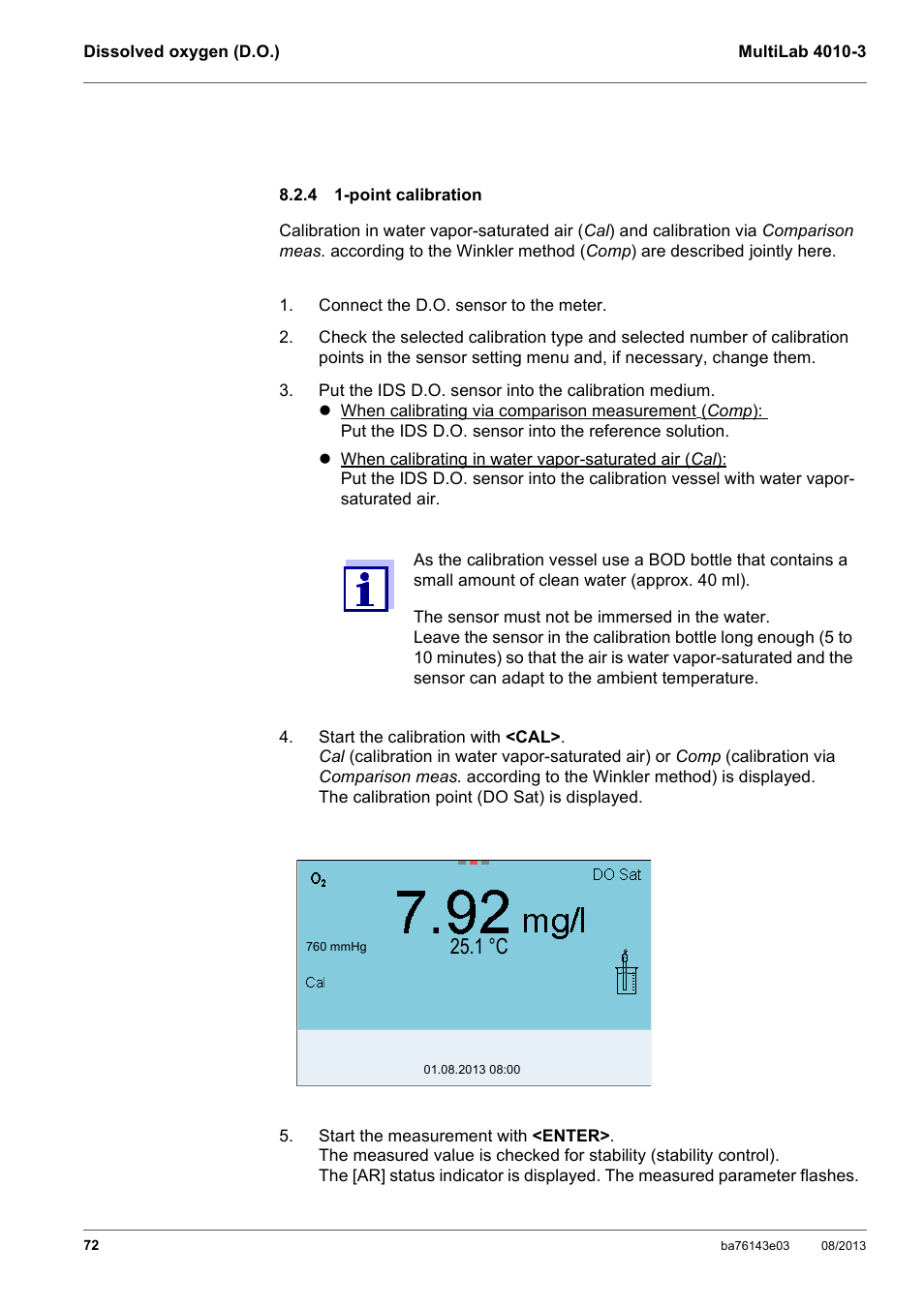 4 1-point calibration, Point calibration, 1 °c | YSI MultiLab 4010-3 User Manual | Page 72 / 140