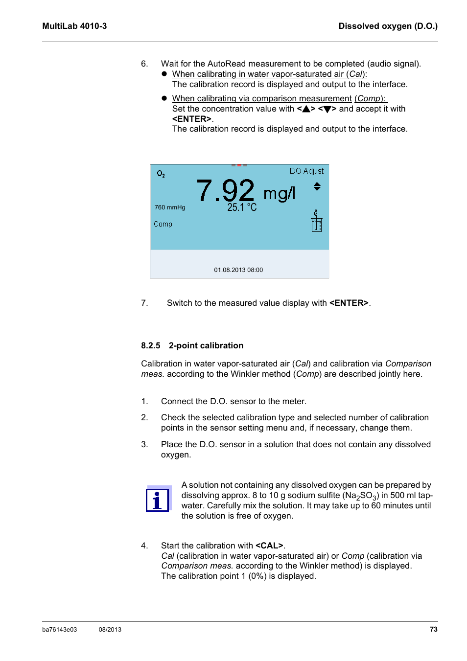 5 2-point calibration, Point calibration, 1 °c | YSI MultiLab 4010-3 User Manual | Page 73 / 140