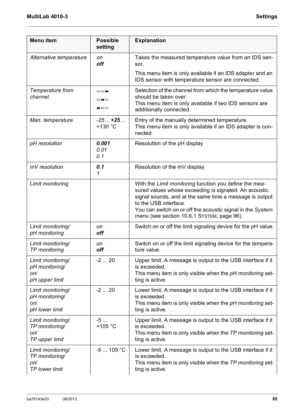 YSI MultiLab 4010-3 User Manual | Page 85 / 140