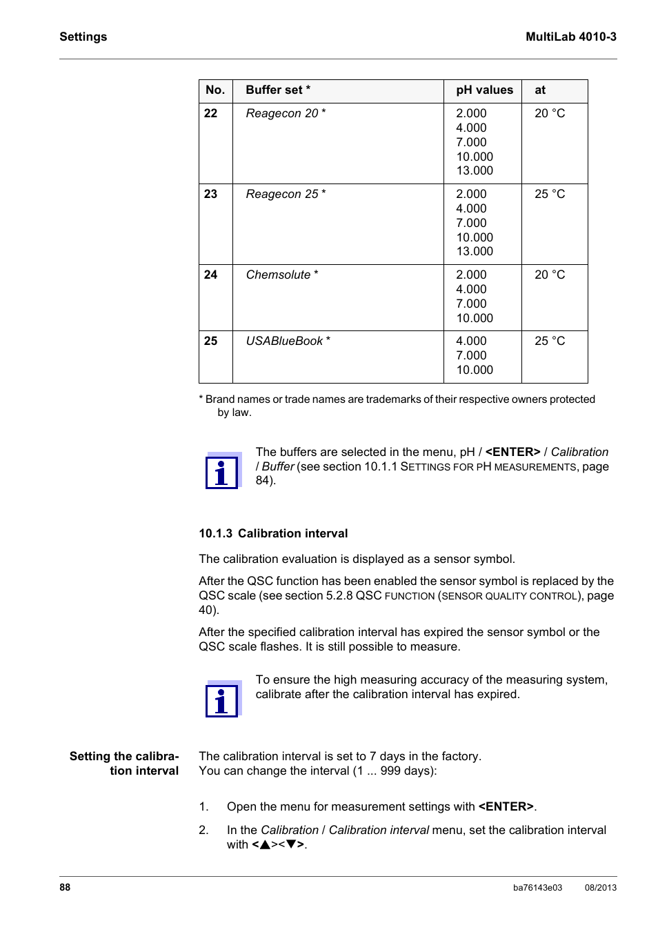 3 calibration interval | YSI MultiLab 4010-3 User Manual | Page 88 / 140