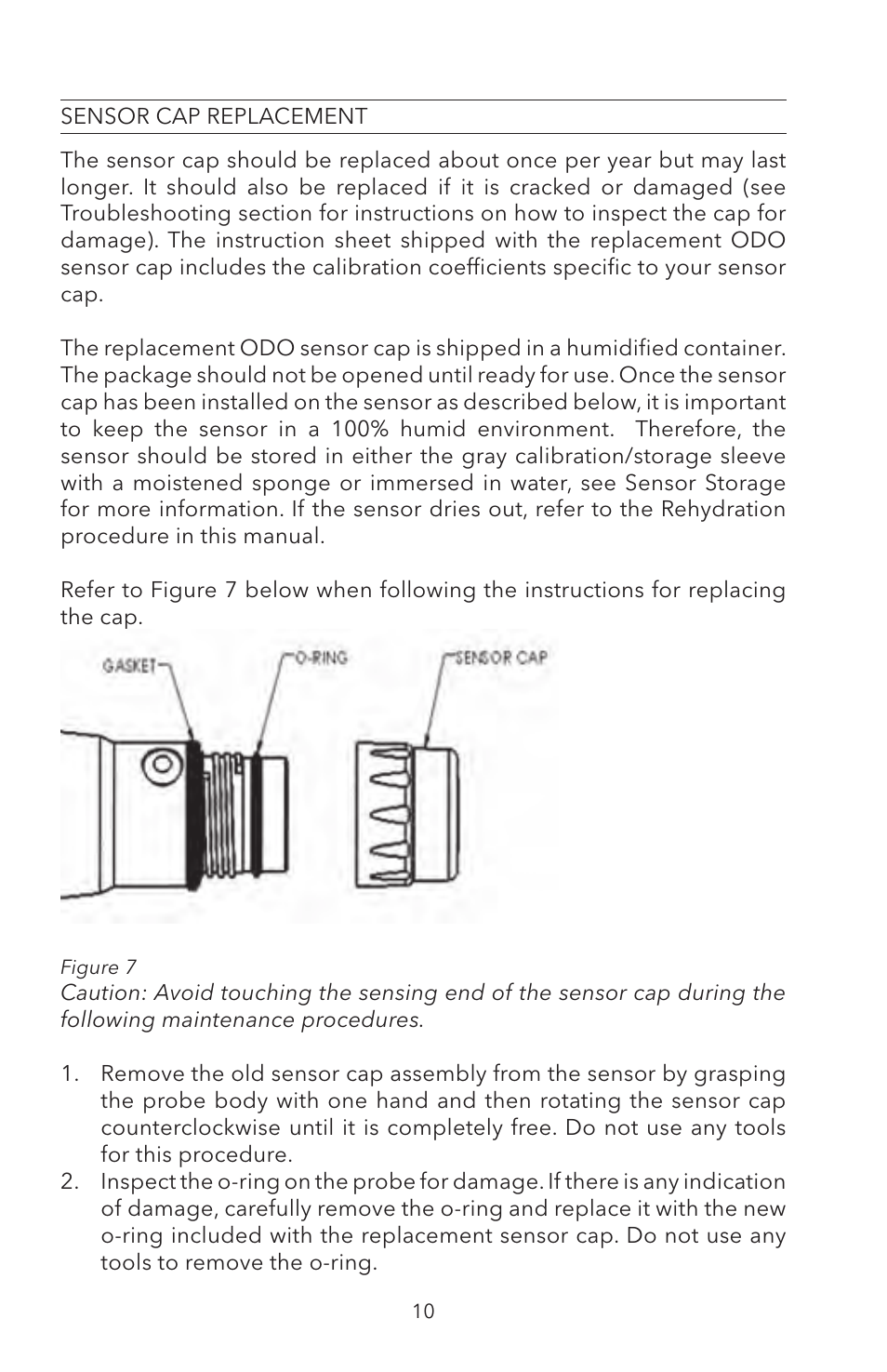 Sensor cap replacement | YSI ODO200 User Manual | Page 16 / 96