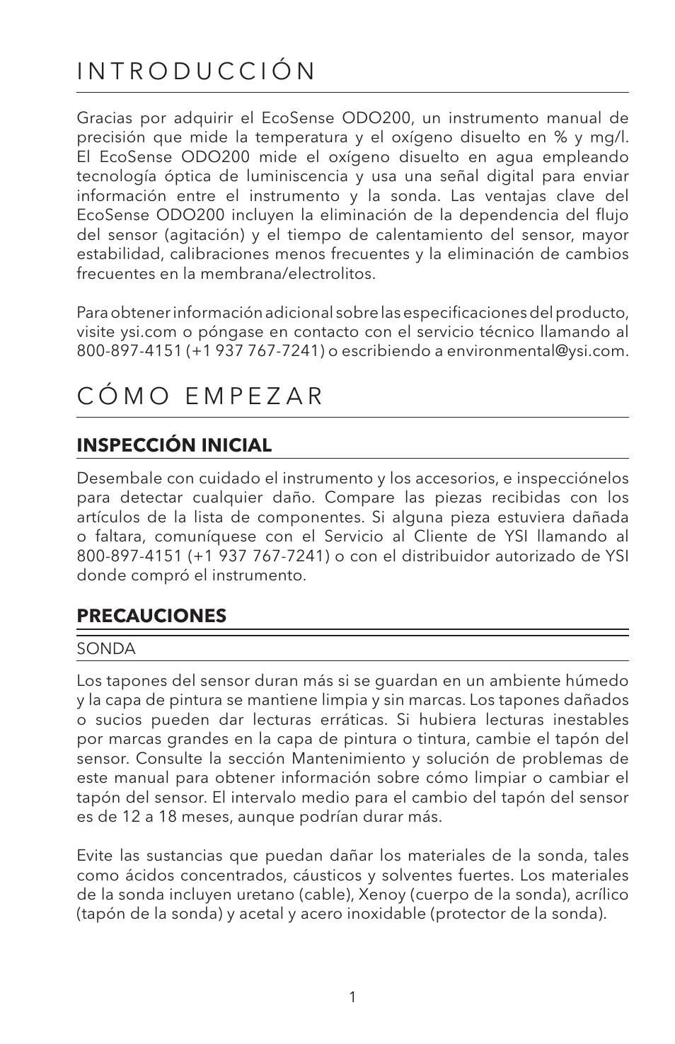 Oducción, Estuche | YSI ODO200 User Manual | Page 54 / 96