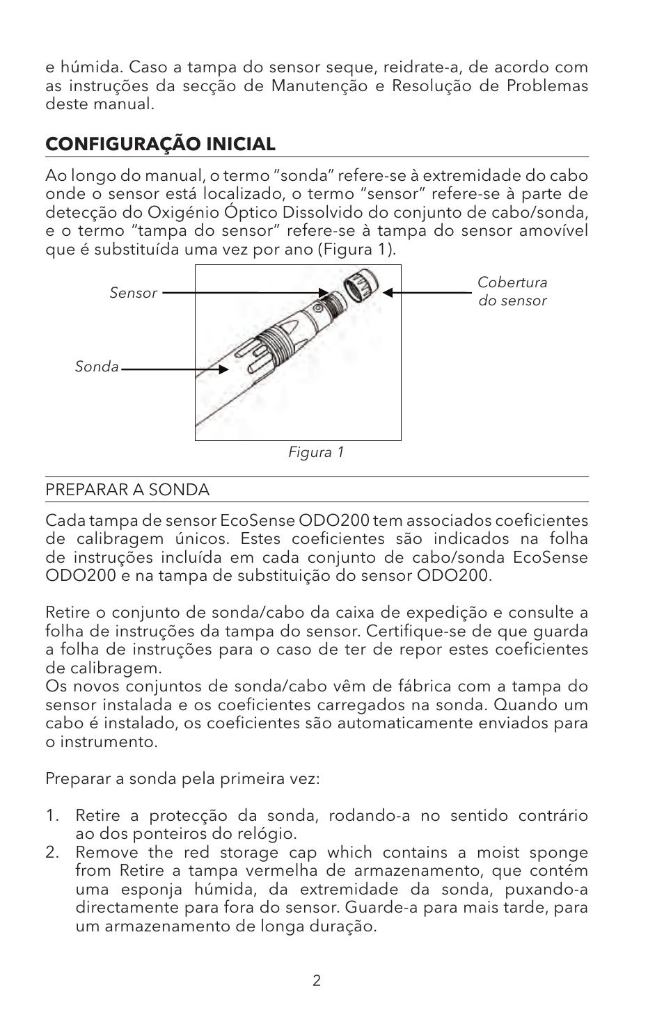 Configuração inicial, Preparar a sonda | YSI ODO200 User Manual | Page 79 / 96