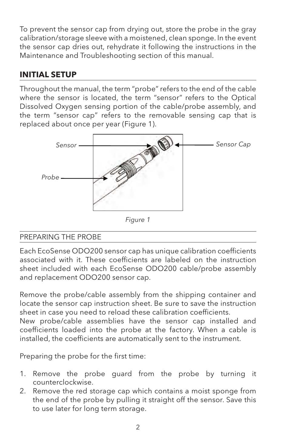Initial setup, Preparing the probe | YSI ODO200 User Manual | Page 8 / 96