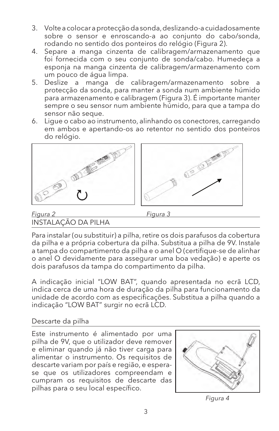 Instalação da pilha | YSI ODO200 User Manual | Page 80 / 96