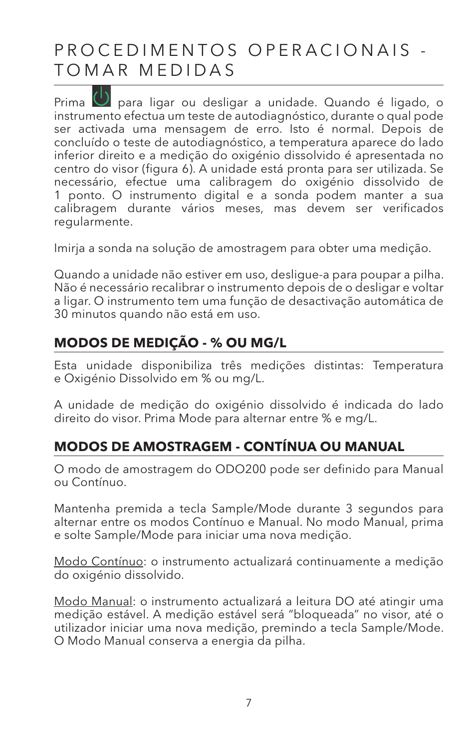 Procedimentos operacionais - tomar medidas | YSI ODO200 User Manual | Page 84 / 96