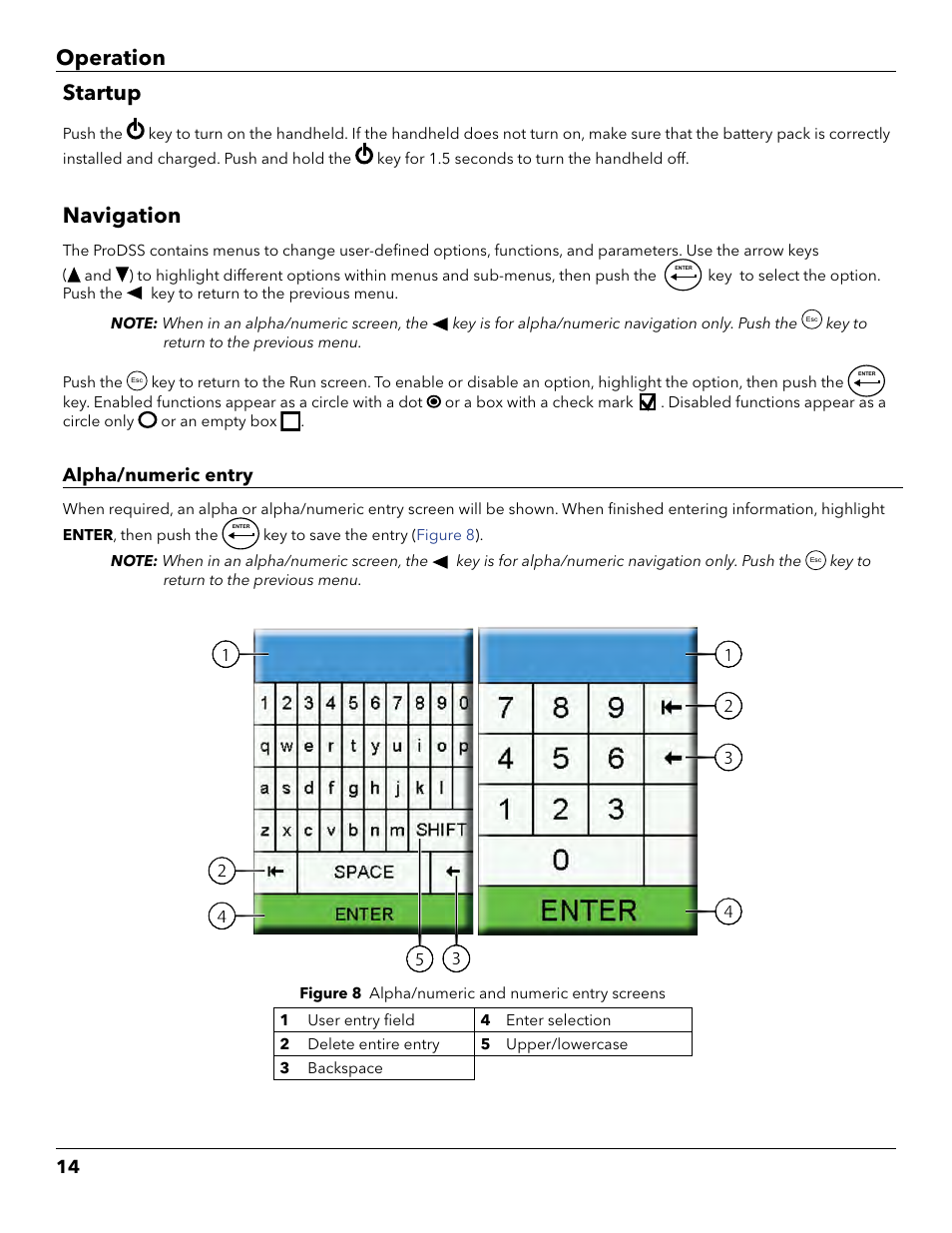 Startup, Navigation, Operation startup | YSI ProDSS User Manual | Page 16 / 90