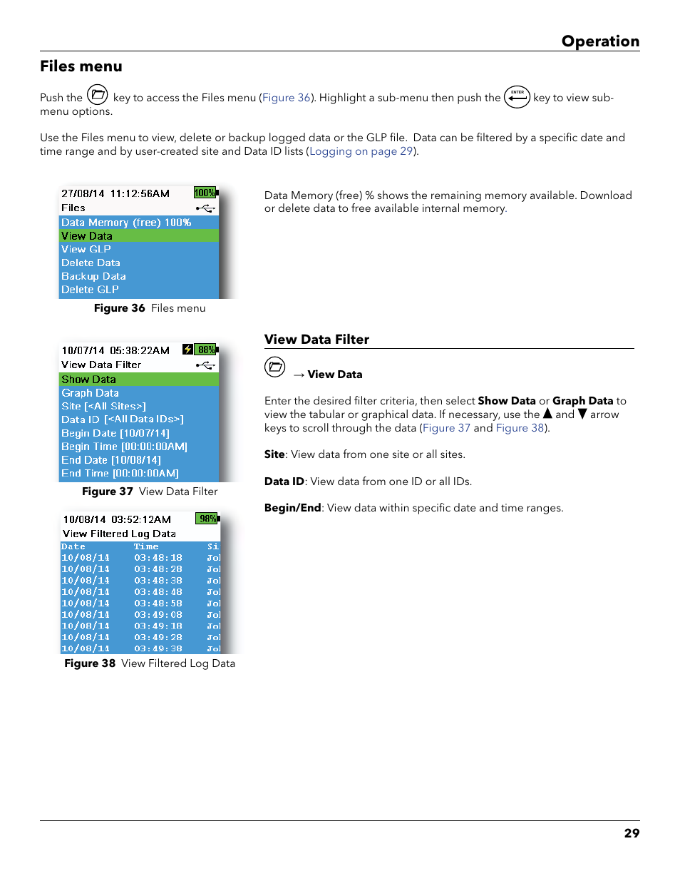 Files menu, Operation files menu | YSI ProDSS User Manual | Page 31 / 90