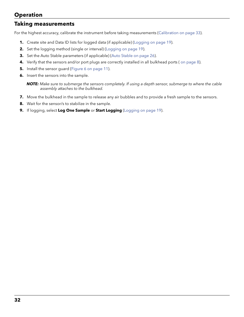 Taking measurements, Operation taking measurements | YSI ProDSS User Manual | Page 34 / 90