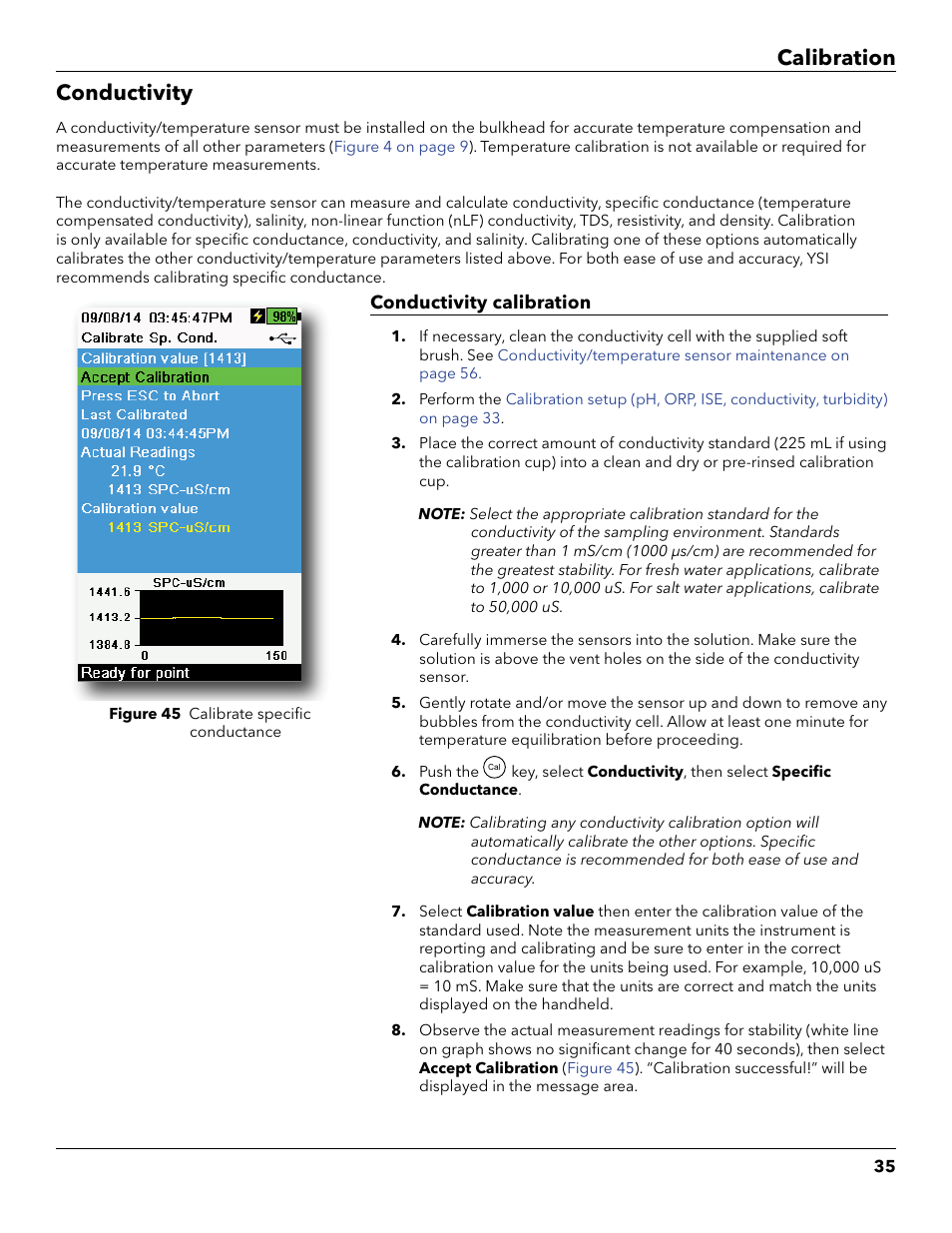 Conductivity, Calibration conductivity | YSI ProDSS User Manual | Page 37 / 90