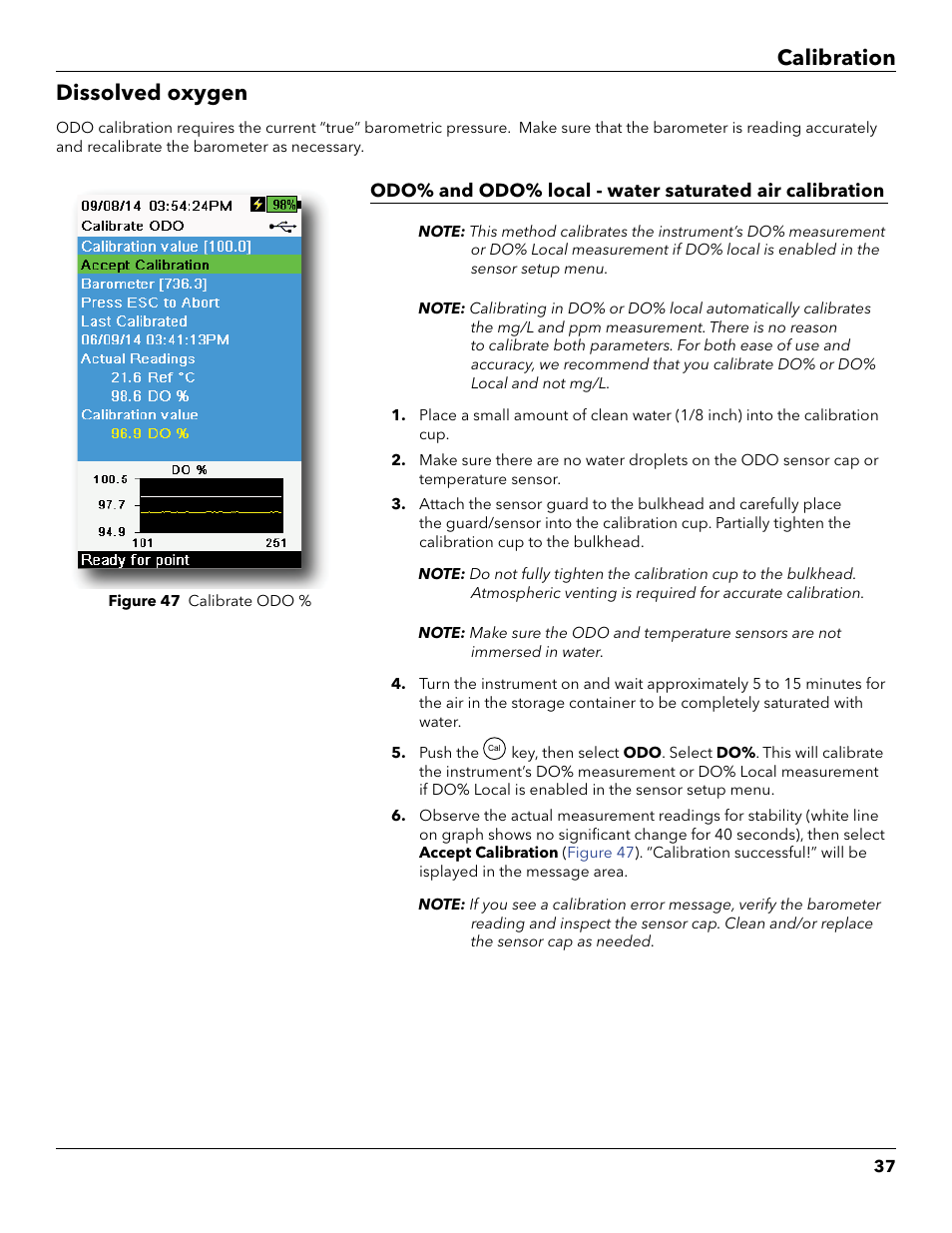 Dissolved oxygen, Calibration dissolved oxygen | YSI ProDSS User Manual | Page 39 / 90