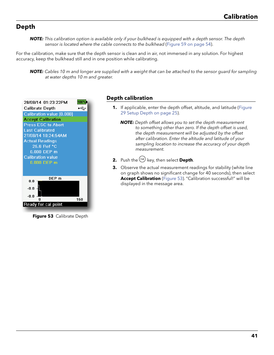 Depth, Calibration depth | YSI ProDSS User Manual | Page 43 / 90