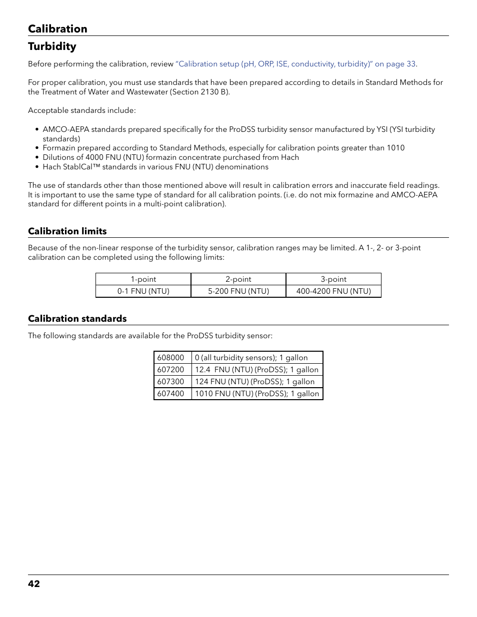 Turbidity, Calibration turbidity | YSI ProDSS User Manual | Page 44 / 90